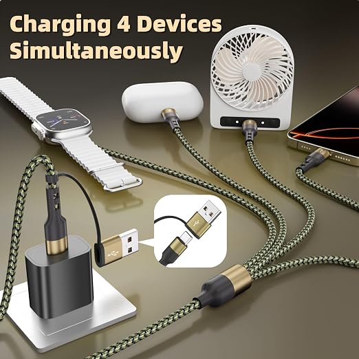 3 Type-C Ports 4 in 2 Multi Charging Cable for iWatch Charger/ iPhone17-15 | 5FT Portable Travel Essentials, USB C Splitter iPhone Watch Charger for iWatch Ultra/SE/11-2, Carplay Supported for RV/Car - Image 3