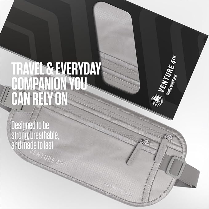 VENTURE 4TH Travel Money Belt, RFID Blocking Passport Holder - Sleek Silver - Image 4