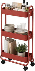 SunnyPoint Slim Rolling Storage Cart, 3 Tier Bathroom Storage Organizer Bathroom, Laundry Utility Cart (RED) by SunnyPoint