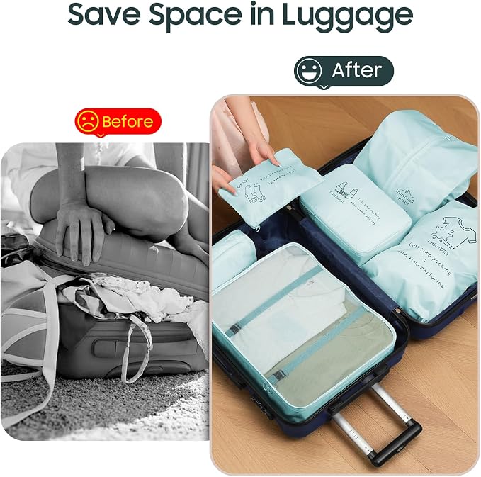 8 Set Travel Packing Organizers, Luggage Organization Bag, Lake Blue | with Toiletry, Shoe & Laundry Bags, Packing Cubes for Travel Essentials, Cute Gifts for Women Girl - Image 6