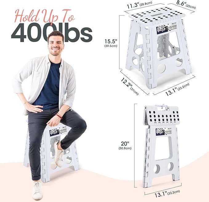 Delxo 16 Inch Folding Step Stool,Foldable Step Stool for Adults White | Step Stool with Safety Lock,Portable Collapsible Step Stool,Non-slip Folding Stools for Kitchen Bathroom Bedroom Garden 1PC - Image 2