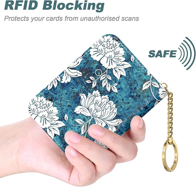 Credit Card Holder, Small RFID Card Wallet for Women, Slim Leather Wallet | Leather Card Holder Wallet, Credit Card Wallet Organizer, Business Card Case with Zipper & Keychain, 12-Slot Compartment - Image 4