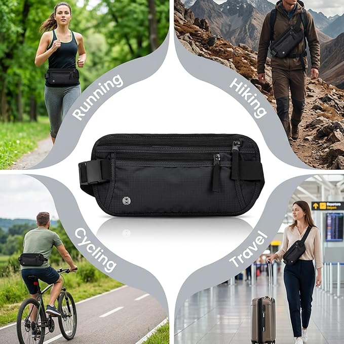 RFID Blocking Money Belt for Travel, Hidden Anti Theft Waist Pouch with RFID Protection, Slim Passport Holder Fanny Pack for Cash, Credit Cards, Phone & Travel Essentials-lightgrey-Black - Image 6
