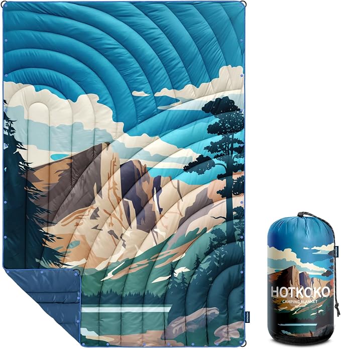 Puffy Camping Blanket,Large Camp Blanket Outdoor Camping Quilt Waterproof | Lightweight Printed Warm Packable Down Alternative Blanket for Camping,Traveling, Stadium, Hiking, Picnics by hotkoko