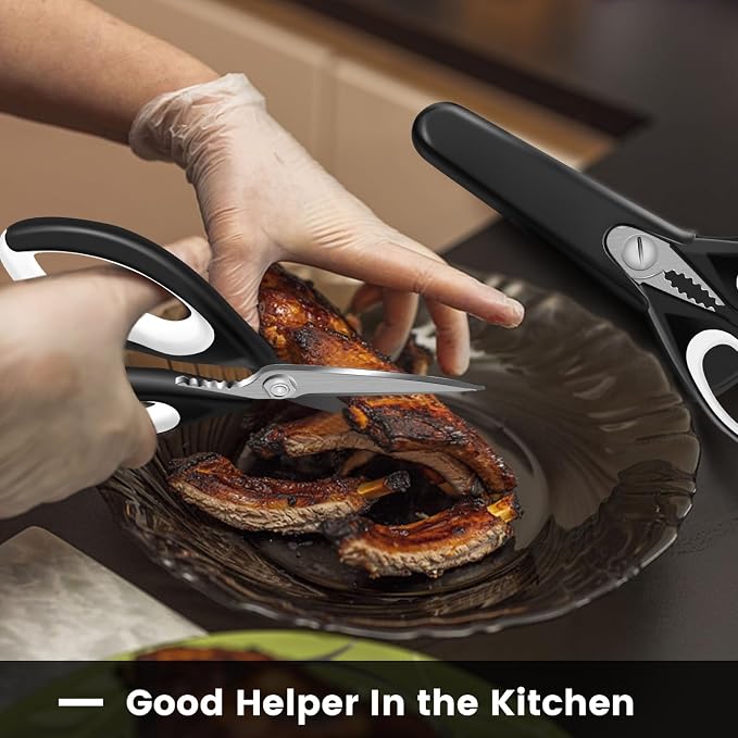 2 Pack Sharp Kitchen Scissors Set with Magnetic Holder, White | Stainless Steel Blade, Ergonomic Non-Slip Handle, Heavy Duty, Food/Meat Scissors for Home, Kitchen and Picnic, All Purpose - Image 6