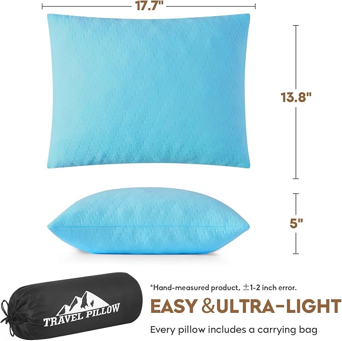 Small Shredded Memory Foam Pillow, Camping Pillow Travel Pillow - Compressible Medium Firm, Breathable Cover, Ideal Backpacking Hiking, Airplane and Car (Sky Blue, M) - Image 3