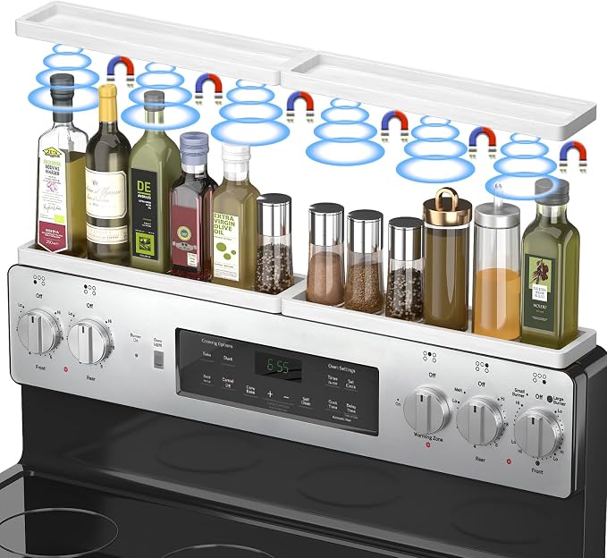 PEKER Magnetic Stove Top Shelf for 30" Stoves, Over Oven Shelf Above with Bamboo Spice Rack Organizer, Heat-Resistant, Space-Saving Solution for Kitchen Storage by Unknown