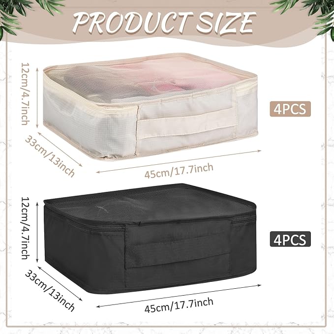 Silkfly 8 Pcs XL Packing Cube for Travel Luggage,Simple,Black Beige | 17.7 x 13 x 4.7, Same Size, Black and Beige Suitcase Storage Organizer Set, Reusable Mesh Clothes Cube for Hiking Camp Family - Image 2