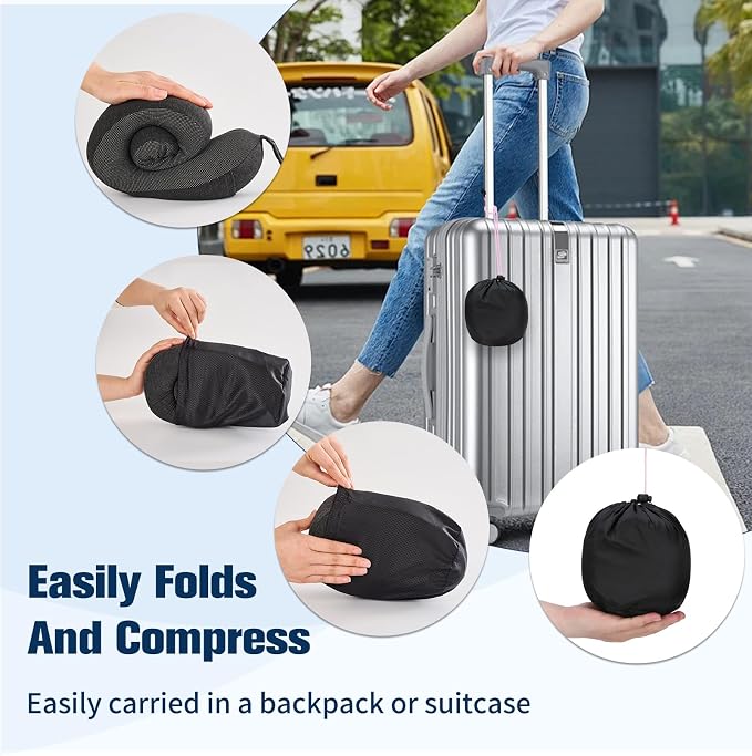 Cirorld Neck Pillow for Traveling, Travel Pillows for Airplanes,100% Pure Memory Foam Travel Neck Pillow, Adjustable Flight Pillow, Portable Plane Accessories with Eye Mask, Earplugs, Carry Bag - Image 6