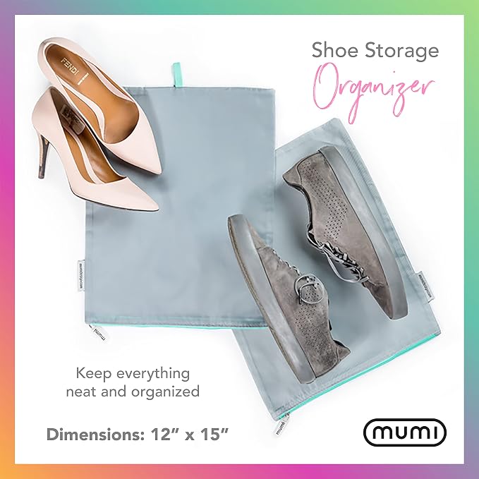 MUMI Travel Shoe Bags Set of 2 - Waterproof Shoe Organizer, Black | Shoe bags for travel, gym, storage and packing; fits suitcase, closet and backpack, for men and women - Image 3
