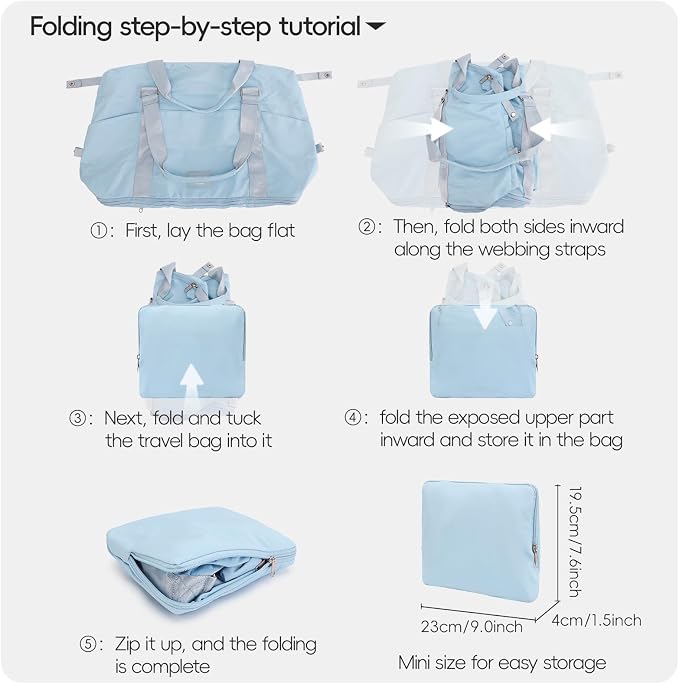 TINYAT Foldable Travel Duffle Bag Expandable Personal Item Travel Bag,32L | Expandable Gym Bag for Women Weekender Carry On Overnight Tote Large Capacity Portable Luggage Bag - Image 5