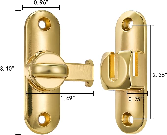2 Packs Gold 90/180 Degree Barn Door Latches,Flip Gate Lock | Zinc Alloy Flip Gate Latches,Right Angle Door Lock,for bedroom,garage,sliding door,window,cabinet,drawer,pet enclosures - Image 2