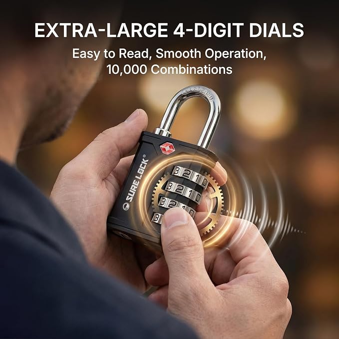 SURE LOCK TSA Approved Combination Lock with Key, Heavy Duty Security Padlock for Gun Cases, Pelican Cases, Tool Boxes, Gym Lockers, Storage Units & Outdoor Gates (Black 2 Pack) - Image 5