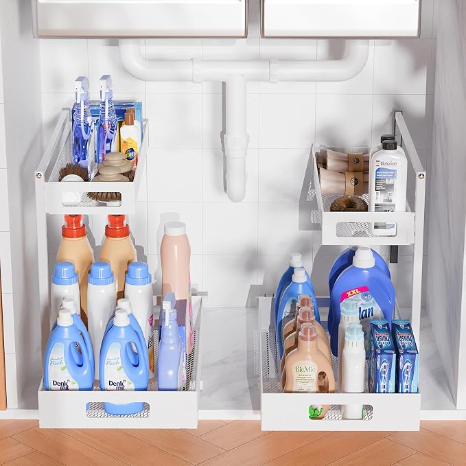TISTAYA Full Metal Under Sink Organizer, Pull Out Cabinet Organizers and Storage, Silk-Smooth Sliding Drawer for Kitchen, Bathroom, Pantry, Cabinet, Closet (White, 2 Pack) - Image 9