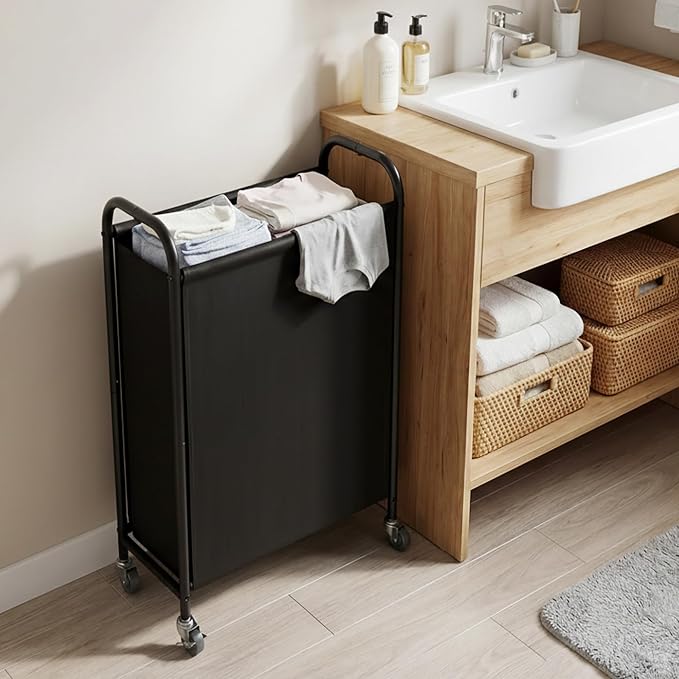 GRANNY SAYS Laundry Hamper, Slim Basket with Wheels and Handles, Black, 80L | Heavy Duty Metal Frame, Silent Rolling Cart for Clothes in Bedroom, Bathroom, Dorm - Image 7