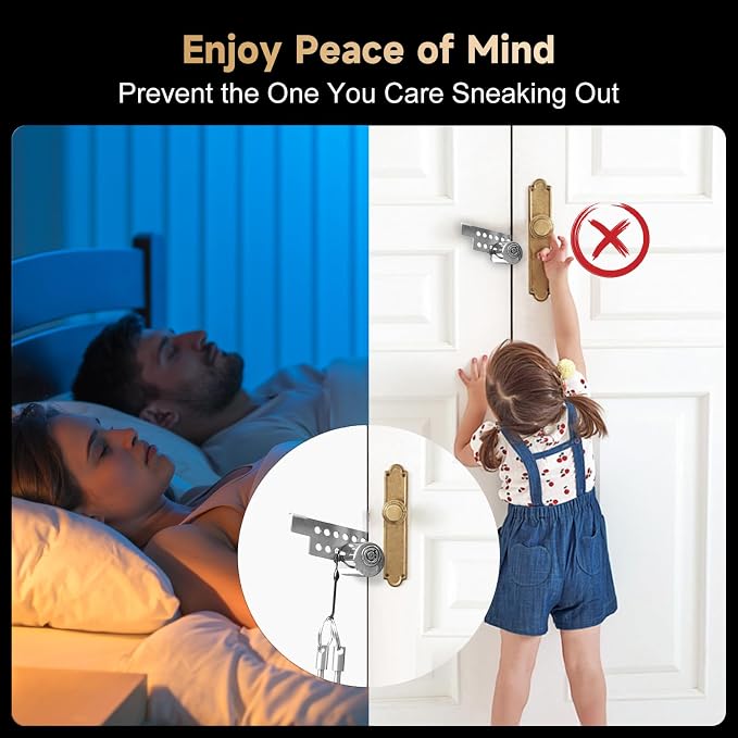 Portable Keyed Door Lock for Home/Travel Security, Extra Door Lock | Keyed & Keyless Locking Available, Child Safety Protection, Temporary No Drill Door Lock, All-Metal Construction - Image 7