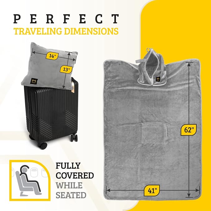 Travel Blanket Airplane Compact with Hoodie – 2in1 Airplane Travel Accessories from Plane Blanket to Travel Pillow with Luggage Strap, Soft Handle & Secure Pocket | 300 GSM fleece airplane blanket; attached hoodie doubles as its storage case | 62 x 41 ... - Image 6