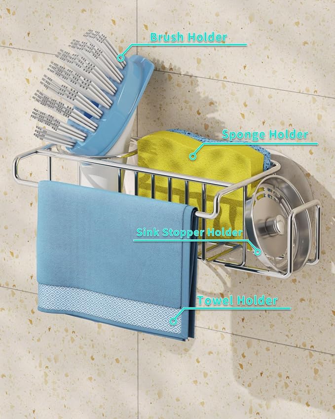 HapiRm Sink Caddy Sponge Holder - No Drill Sponge Caddy for Kitchen, Rustproof and Waterproof Kitchen Sink Organizer - Silver（2-Pack） - Image 2