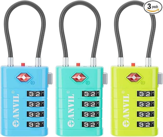 ANVIL TSA Approved Luggage Locks with Search Alert Indicator, 4-Digit Combination Suitcase Lock, Advanced TSA008 Core Heavy Duty Anti-Theft Travel Lock for Double Zippers, Backpacks by ANVIL