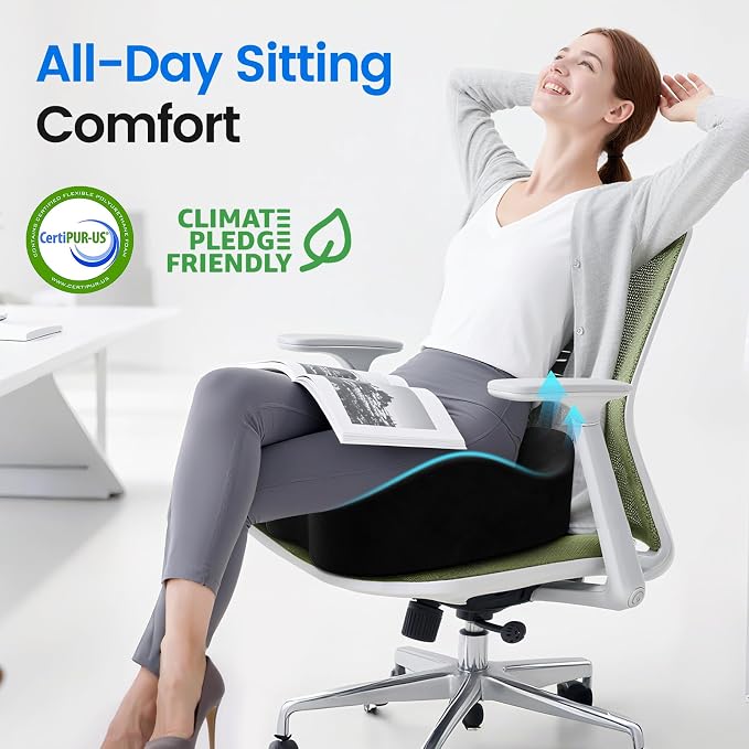 Seat Cushion, Non-Slip Memory Foam Chair Cushion for Taibone, Black/X-Large | Chair Pillow with Handles for Car Office Chair, Tailbone/Sciatica Easing& Post-Surgery Recovery Chair Cushion - Image 3