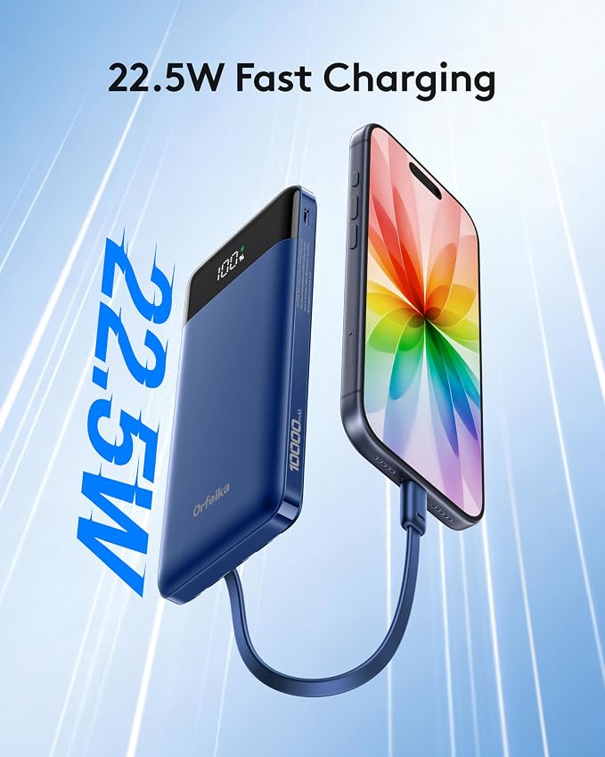 Orfeika Fast Charging Portable Charger Power Bank with Built-in 4 Cables | 10000mAh|Ultra-Slim&Light|Flight-Safe|Power 6 Devices at Once|22.5W|Battery Pack For iPhone,Samsung,Google|Travel Essentials - Image 2