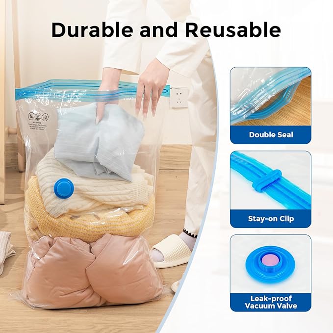 ETENWOLF 20 Combo Vacuum Storage Bags for Travel | Vacuum Seal Bags for Clothing Travel, Compression Packing Bags for Clothes and Blankets, Space Saver Bags in Carry-On Sizes - Image 4