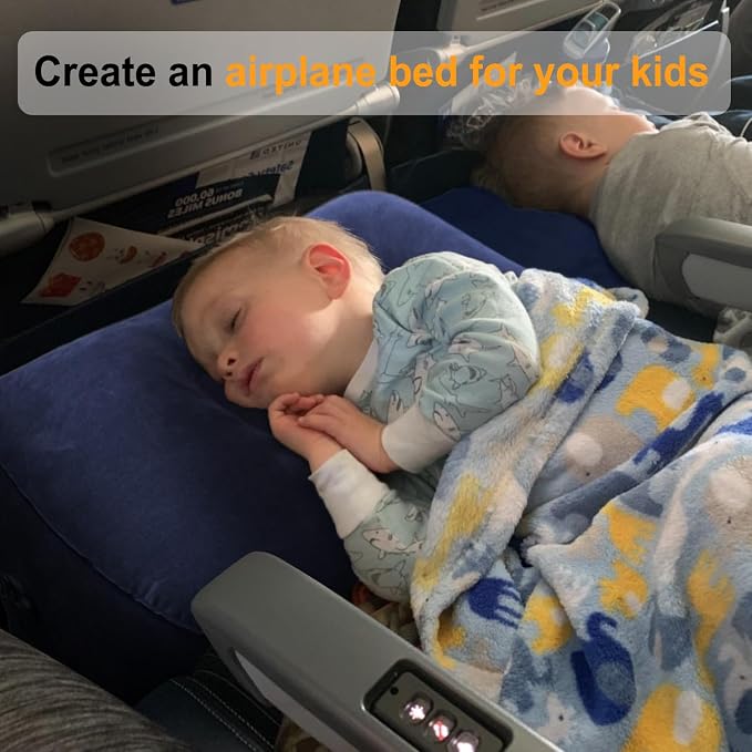 Inflatable Travel Foot Rest Pillow, Small Size（Blue, 1 Pack） | Kids Airplane Bed, Adjustable Height Leg Pillow for Air Travel, Make a Flat Bed for Toddlers, Great for Airplane, Train, Car - Image 4