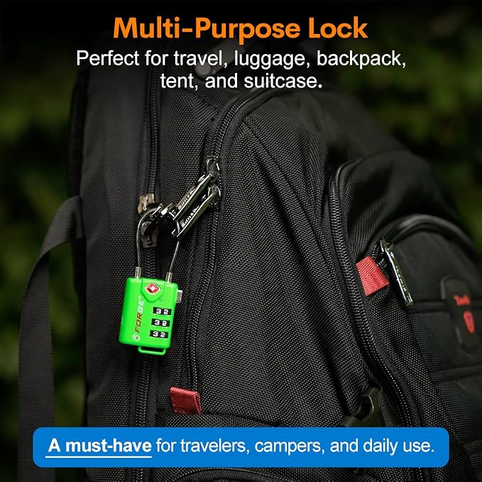 TSA Approved Cable Luggage Locks, Re-settable Combination with Alloy Body (Green 4 Locks) - Image 7