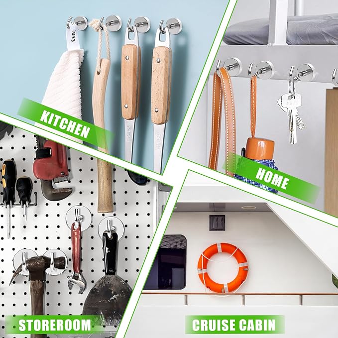 Magnetic Hooks Heavy Duty 50lbs Magnets with Hook for Refrigerator | Strong Magnets with Rust Proof Metal Hooks for Cruise Cabins Outdoor Hanging Brackets Classroom 12 Pcs - Image 5