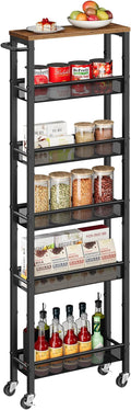 VASAGLE Slim Storage Cart, 6-Tier Rolling Utility Cart, Skinny Shelf for Kitchen Pantry, Narrow Bathroom Organizer, 17.9 x 5.9 x 51.7 inch, Rustic Brown and Matte Black, Dacey Collection ULRC038K101 by Unknown