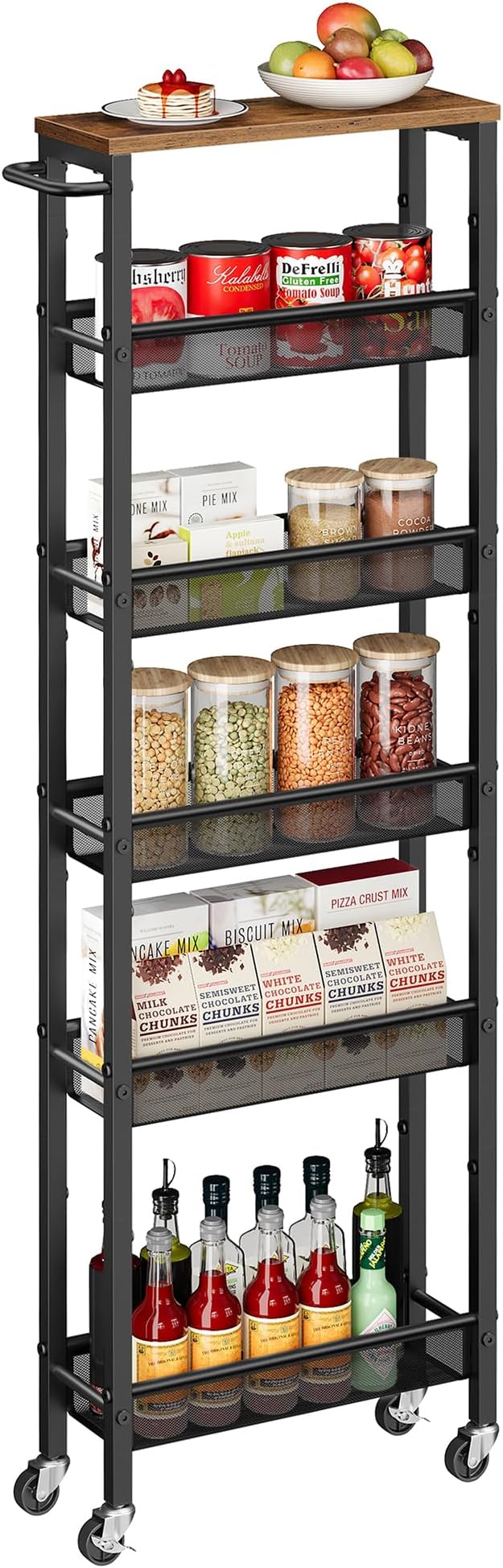VASAGLE Slim Storage Cart, 6-Tier Rolling Utility Cart, Skinny Shelf for Kitchen Pantry, Narrow Bathroom Organizer, 17.9 x 5.9 x 51.7 inch, Rustic Brown and Matte Black, Dacey Collection ULRC038K101 by Unknown
