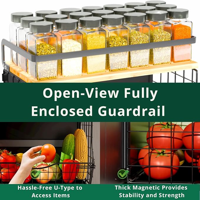3-Tier Magnetic Shelf for Fridge with Divider & Bamboo Top, Fruit Basket Potato and Onion Storage Bins, Kitchen Large Container Magnetic Spice Rack for Refrigerator, Kitchen Counter, Fridge Organizer - Image 5