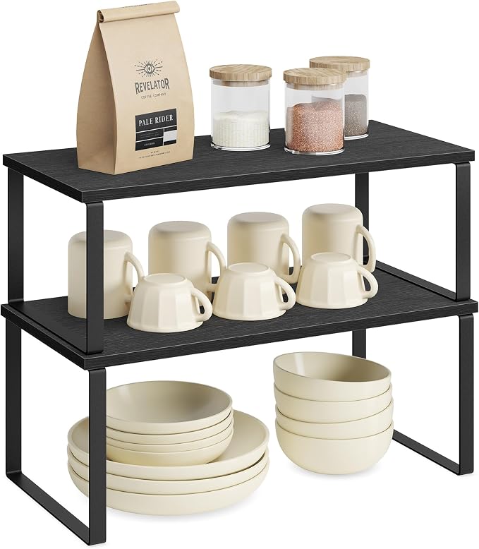 SONGMICS Cabinet Organizer Shelf, Set of 4 Spice Rack, Kitchen Storage | Kitchen Storage, Spice Rack, Steel and Particleboard, Ebony Black and Matte Black, BYSTRO Collection UKCS028B01 - Image 8