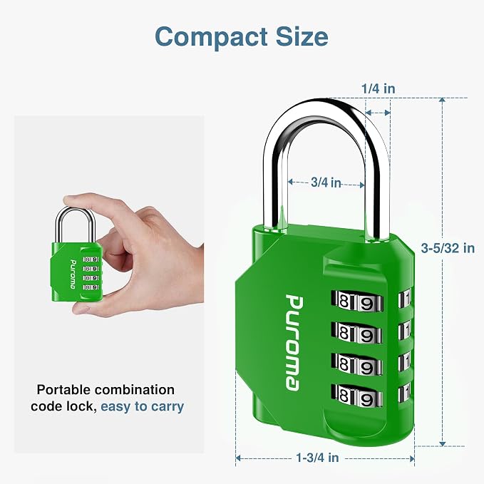 Puroma 1 Pack Combination Lock Locker 4 Digits Combo Padlock Gym Green | For School Gate Fence Toolbox Hasp Storage, Outdoor, Resettable, Weatherproof, Side Window, Crack Cut Resist, Hardened Steel - Image 5