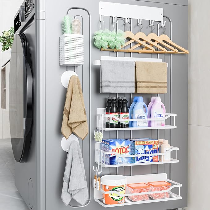 Multifunctional Magnetic Shelf for Washing Machine, Refrigerator, Microwave, Coffee Maker, and Any Metal Surface, Powerful Magnetic Shelves Include Magnetic Paper Towel Holder (8 pcs - White) by MIMIyasha