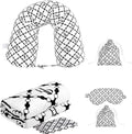 Travel Pillow with Detachable Flannel Blanket & Eye Mask – Plush Velvet Neck Support Pillow for Airplane,Car,Office Rest,Coordinated Digital Print Set (Black Circular Grid, 60in * 79in) by HarmengDen