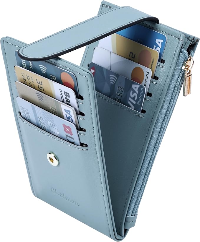 Chelmon Women's RFID Slim Card Holder Wallet | Thin Bifold Multi Card Case with Zipper Coin Pocket Purse for Women(Blue) - Image 5
