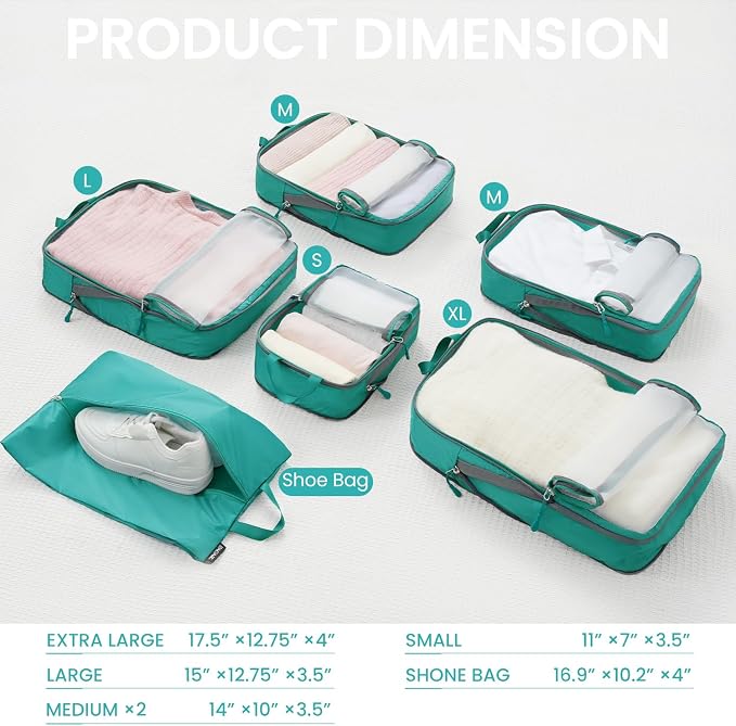 BAGAIL 6 Set Ultralight Compression Packing Cubes Packing Organizer for Travel Accessories Luggage Suitcase Backpack - Image 2
