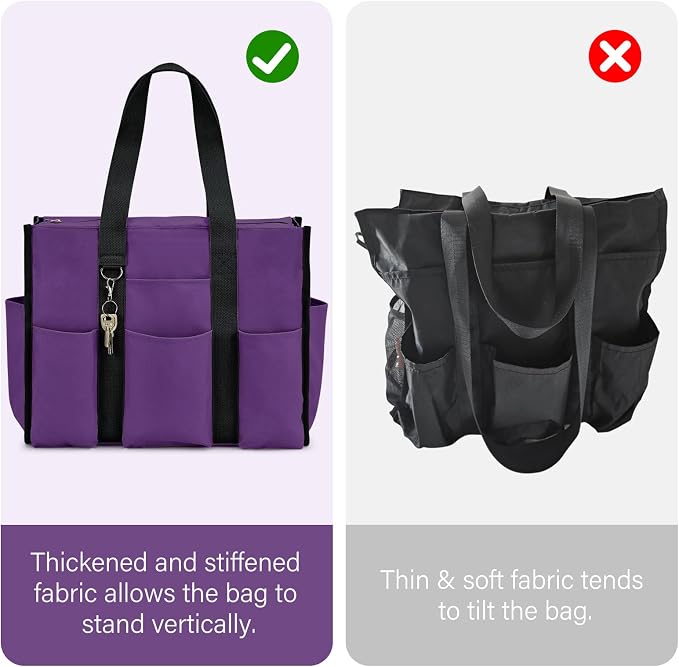 Becokan Large Tote Bag for Women Waterproof with 12 Pockets Top Zipper Closure Utility Teacher Nurse Bags for Work School - Image 7