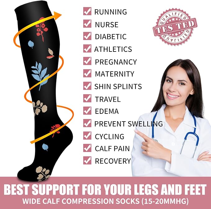 Compression Socks for Women & Men Circulation (6 Pairs) 15-20 mmHg is Best Support for Athletic Running,Nurse - Image 5