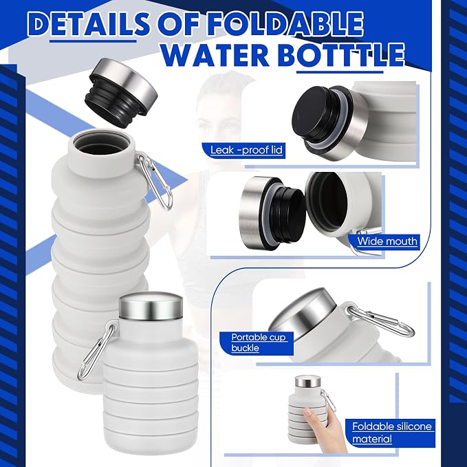 Baderke Collapsible Water Bottles 17oz Travel Sports Portable Water Bottle with Portable Buckle Silicone Lightweight Reusable Leakproof for Camping Hiking Yoga Outdoor(Gray White) - Image 3