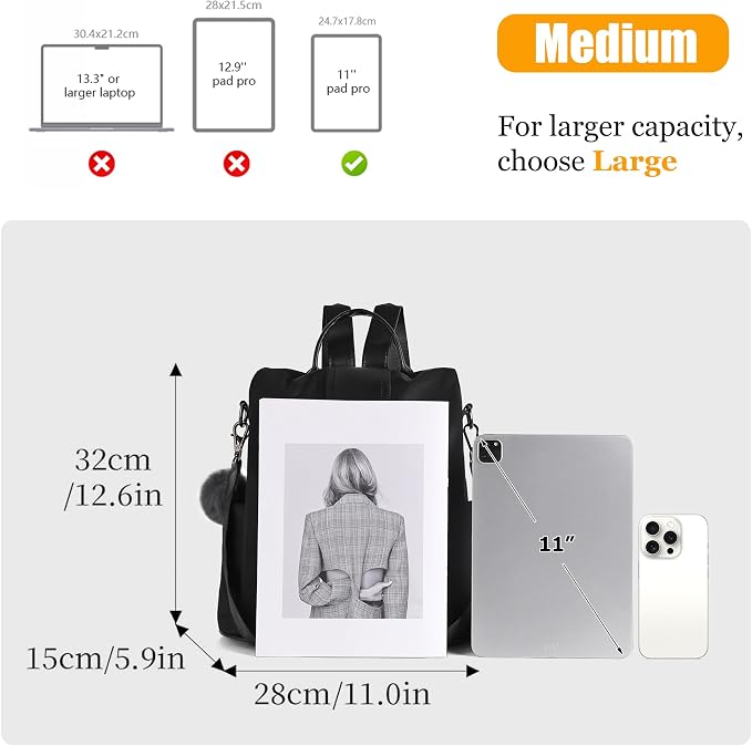PINCNEL Women Backpack Purse Waterproof Nylon Anti-theft Rucksack Lightweight Shoulder Bag - Image 2
