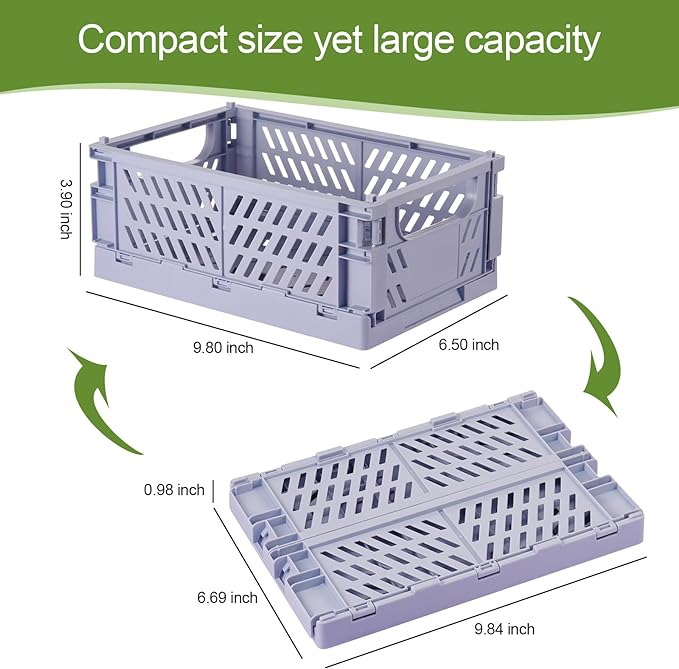 HUUSMOT 4-Pack Small Collapsible Plastic Storage Baskets, 9.8"x6.5"x3.8" | Pastel, Space-Saving, Collapsible Plastic Bins, Cute Mini Storage Crates, for Classroom, Kitchen, Office, Bedroom - Image 3