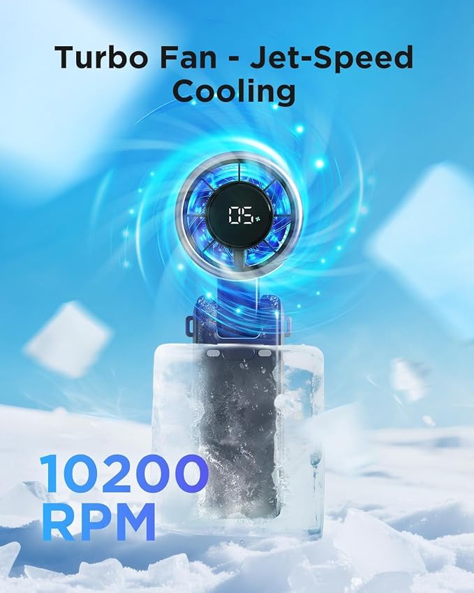 EasyAcc Handheld Portable Turbo Fan, Hand Powerful Fan 4000 Battery 5 Speeds 180°Foldable with Air Turbo Tech USB-C Rechargeable Personal Cooling for Travel Outdoor Black - Image 2