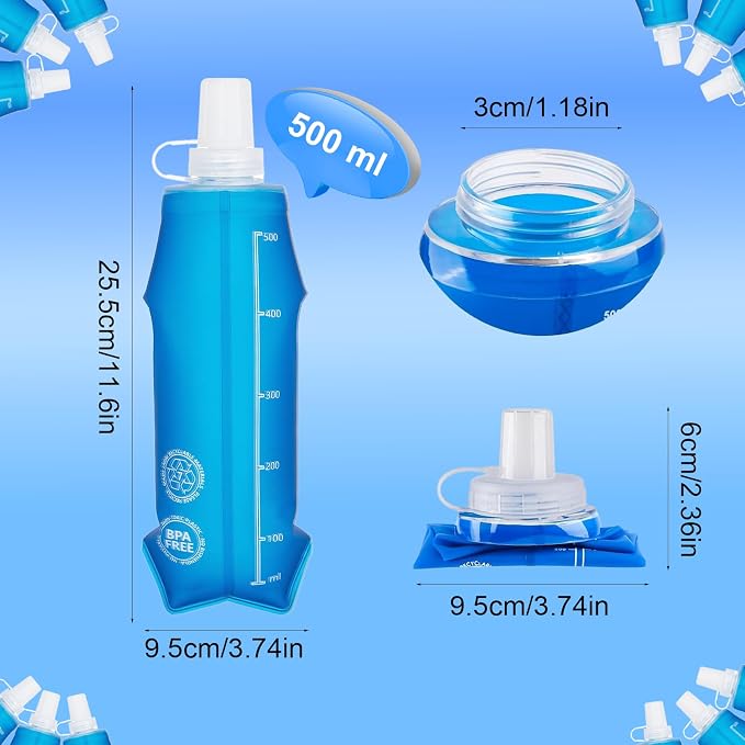 2 Pack Collapsible Water Bottle 500ml – BPA-Free Foldable Soft Flask for Running, Hiking, Cycling, Jogging, Trail Running, Marathon, Travel, Outdoor – Reusable Hydration Bottle for Backpack (500 ml) - Image 6