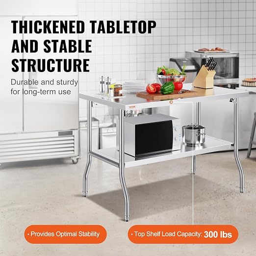 VEVOR Stainless Steel Foldable Work Table, 30 * 48 Inch Heavy Duty Food Outdoor Double Layer Stainless Steel Worktable for Commercial Kitchen Restaurant - Image 5