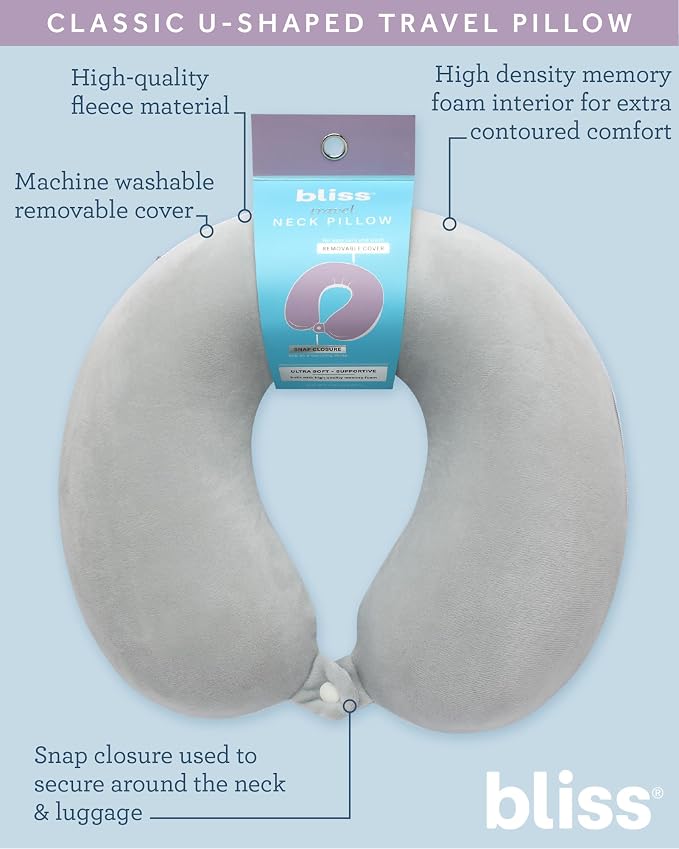 Bliss Neck Pillow Lightweight U-Shaped High Density Memory Foam | Structured Support for Rest on Flights, Car Rides or at the Office, Snap Closure Clips to Your Bag for Easy Carrying - Image 4