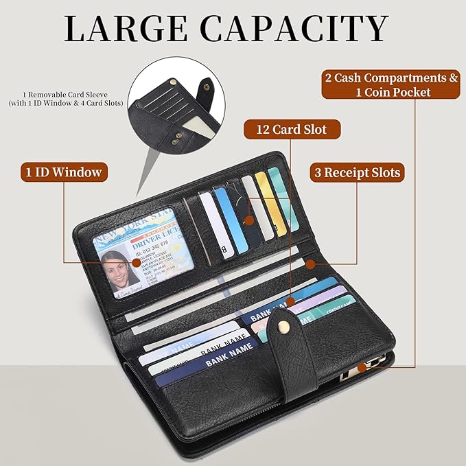 Wallets for Women Trifold Wristlet Wallets Large Capacity RFID Blocking Ladies Purse Credit Card Holder - Image 2