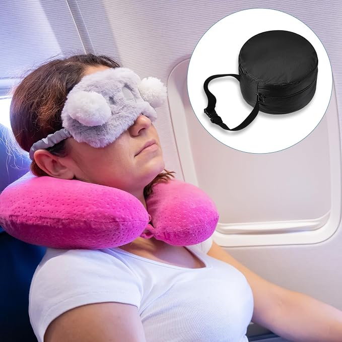 Xindojuz Neck Pillow Case, Compact Travel Neck Carrying Case Storage Bag with Zipper for Airplane Train Journey Quick Release Clasp Attaches to Luggage Purse Backpack, Pillow Not Included (Black) - Image 5