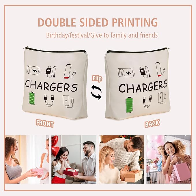 Cable Charger Makeup Bag,Charging Cord Electronics Accessories Travel Pouch | Girlly Canvas Tech Themed Cosmetic & Toiletry Organizer Case, Cute Christmas Birthday Gift for Women Teen Girls,Dorm Traveler - Image 6